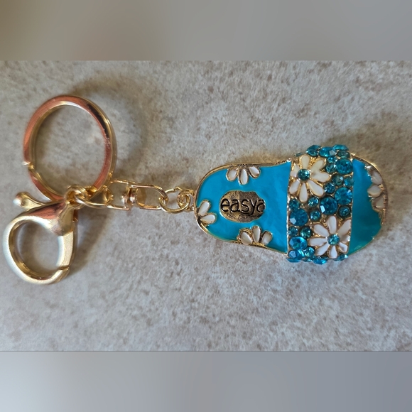Blue Rhinestone Crystal Sandal Keychain Keyring - Picture 3 of 6